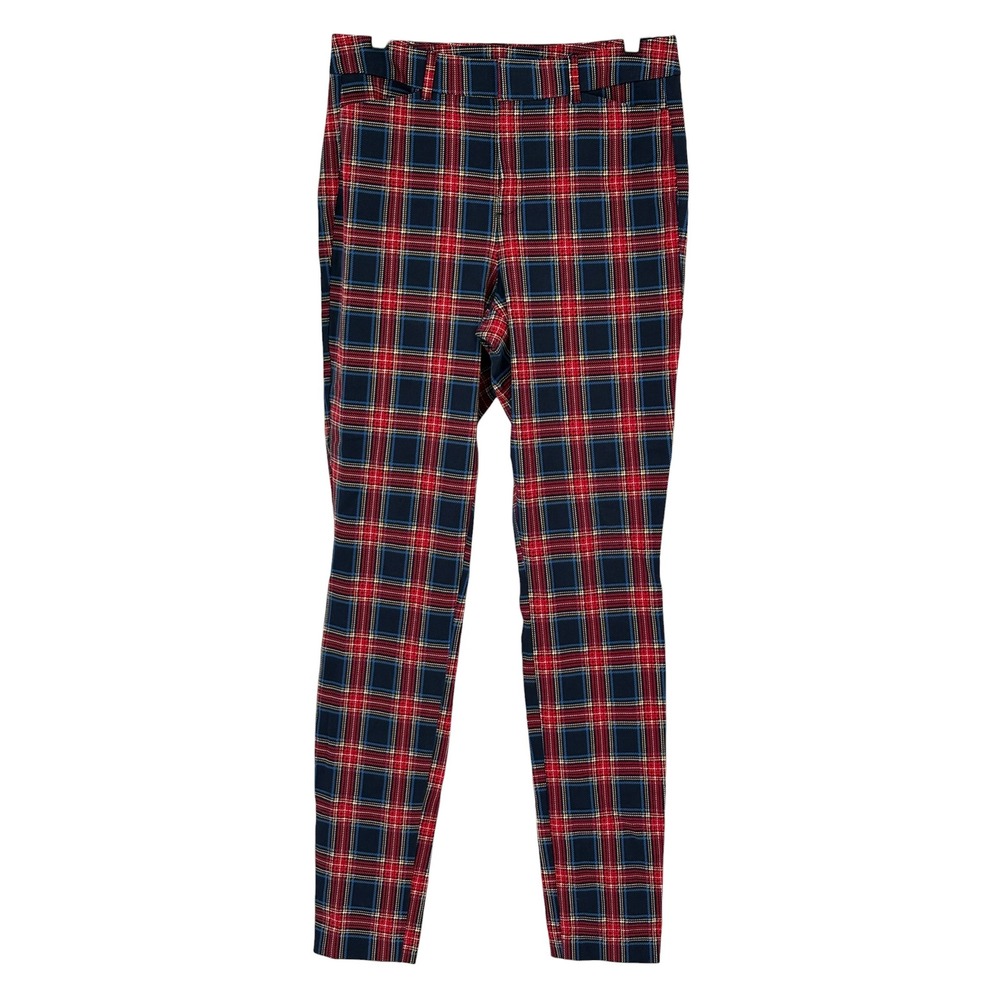Old Navy Pixie High Rise Pants Blue Red Tartan Plaid Slim Fit 10 Tall